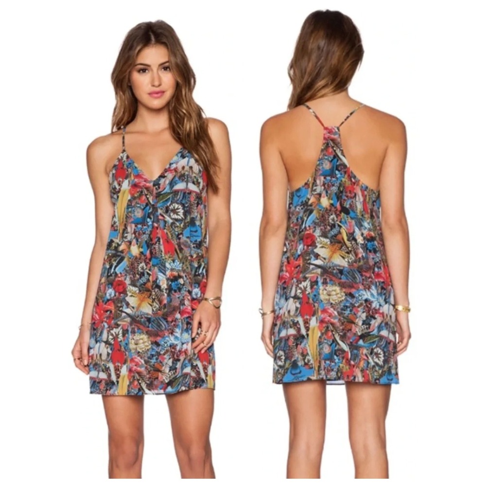 B26 Alice + Olivia Fierra Mini Dress Small Butterfly Bird Silk Blend Racerback